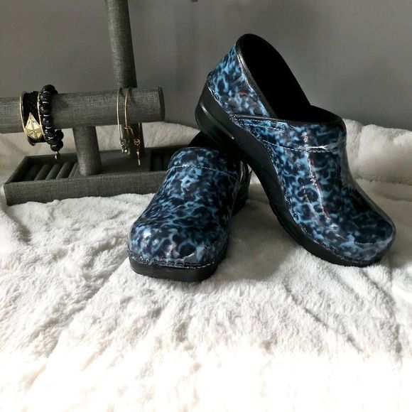 Sanita | Leopard Print Clogs in Blue & Black - Picture 1 of 12